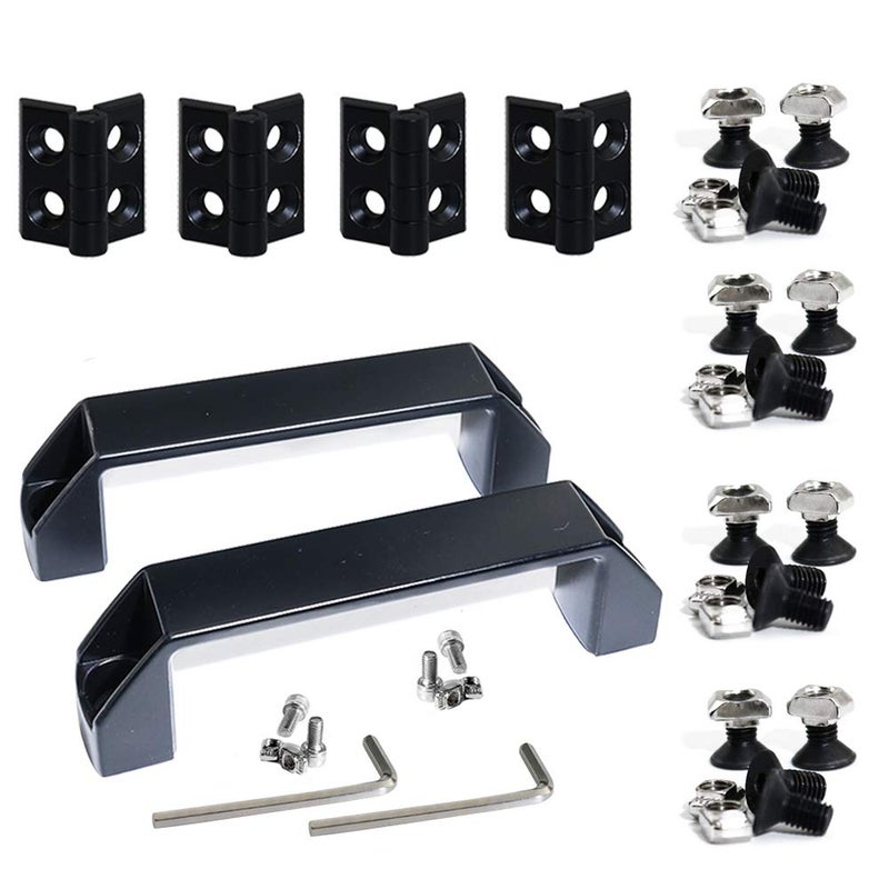 KOOTANS 2 Sets 2020 Series Door Handle and Frame Hinges Install Kit for 20x20 Aluminum Extrusion Profile Slot 6mm-4pcs Zinc Alloy Hinges, 2pcs Aluminum Handles with T-Nuts Hex Screws Wrench - Image 1